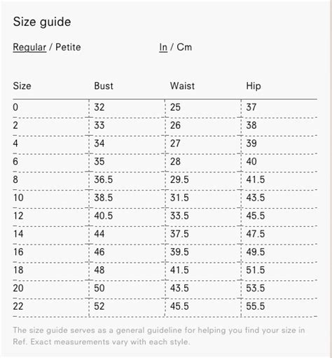 reformation size chart